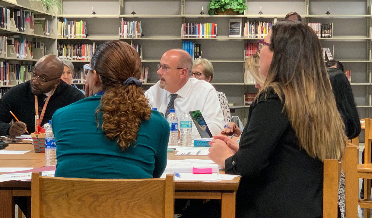 Gateway High School Principal James Long and team execute a Stocktake while the “Districts for Impact” Five Conditions Learning Cadre Observes.